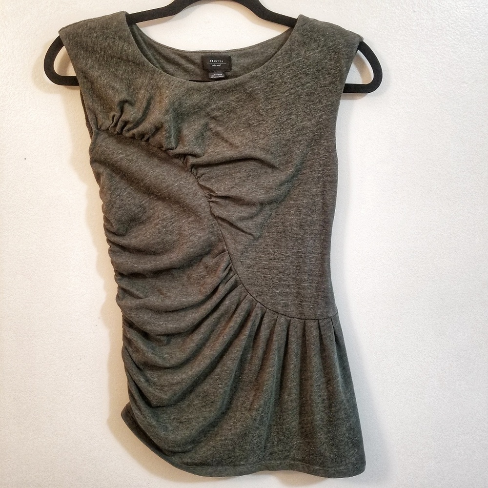 Anthro - Deletta Ruched & Fitted S-Hem Green Tank
